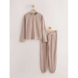 Next Pyjama Henley confortable à manches longues gaufré crème M Regular (FR 42-44)