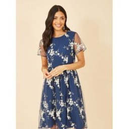 Yumi Robe patineuse Yumi à fleurs brodées bleu FR 44 (EU 42)