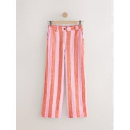 Next Pantalons amples en Lin Blend à devant élégant Rose FR 48 Petite (EU 46 P)