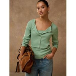 Next Haut superposé à manches longues en maille pointelle vert XS (FR 36)