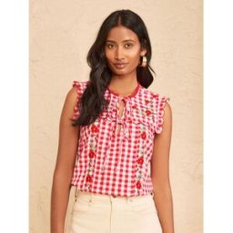 Love & Roses Love & Roses Embroidered Bib Sleeveless Blouse rouge FR 44 (EU 42)
