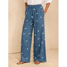 Love & Roses Love & Roses Denim Look Embroidered Palazzo Trousers bleu FR 38 Regular (EU 36)