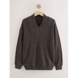 Next Pull douillet à col en V et manches longues en peluche Brun L (FR 46-48)