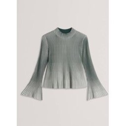 Ted Baker Ted Baker Aeris Ribbed Top With Fluted Hem And Sleeves vert FR 40 (EU 38)