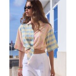 Next Chemise à manches courtes à nouer sur le devant en lin jaune FR 44 Petite (EU 42 P)