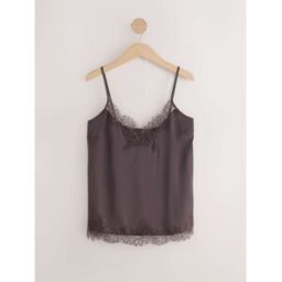 Next Haut caraco en Satin avec bordure en dentelle Brun FR 46 (EU 44)