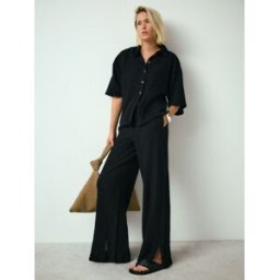 Next Pantalons Ample texturé en Lin Noir FR 52 Regular (EU 50 R)