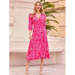 Sosandar Sosandar Leopard Print Wrap Midi Dress Rose FR 38 (EU 36)