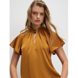 River Island River Island Satin Angel Sleeve Twist Front Top Brun FR 46 (EU 44)
