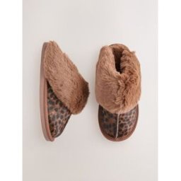 Next Chaussons mules en daim doublés de fausse fourrure Brun Très grand