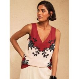 Love & Roses Love & Roses V-Neck Cotton/Linen Blend Vest Brun FR 40 (EU 38)
