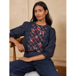 Love & Roses Love & Roses Floral Embroidered 3/4 Sleeve Blouse bleu FR 46 (EU 44)