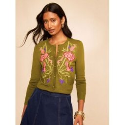 Love & Roses Love & Roses Crew Neck 3/4 Sleeve Floral Embroidered Knitted Cardigan vert FR 44 (EU 42)
