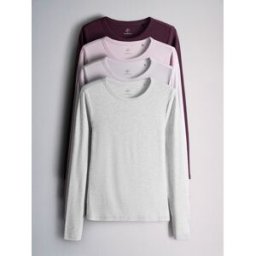 The Set The Set 4 Pack Slinky Rib Long Sleeve Slim Fit T-Shirts Rose S (FR 38-40)