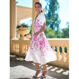 Yumi Yumi Mirror Floral Print Ruched Waist Kimono Midi Dress Rose FR 38 (EU 36)