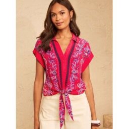 Love & Roses Love & Roses Tie Front Roll Sleeve Shirt rouge FR 50 (EU 48)
