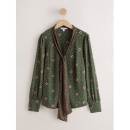 Next Long Sleeved Scarf V-Neck Blouse vert FR 40 (EU 38)