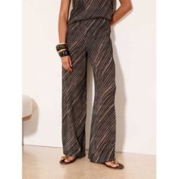Lipsy Lipsy Plisse Textured Wide Leg Trousers Noir FR 44 (EU 42)