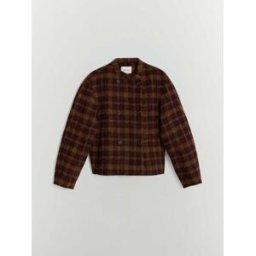 BHOEM Checked Mao Collar Jacket with Wool Brun M (FR 42-44)
