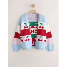 Next Cardigan en grosse maille à imprimé cerise dans le dos pâle M Regular (FR 42-44)