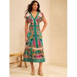 Love & Roses Love & Roses Animal Flutter Sleeve V-Neck Midi Dress vert FR 44 (EU 42)