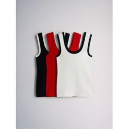 The Set Ensemble 3 Gilets en maille contrastée bleu L (FR 46-48)