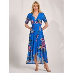 Jolie Moi Jolie Moi Ruched Sleeve Mesh Maxi Dress bleu FR 46 (EU 44)
