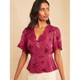 Love & Roses Love & Roses Satin Jacquard Lace Tea Top Rose FR 44 (EU 42)
