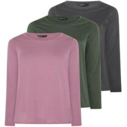 Yours Curve Yours Curve Long Sleeve Core T-Shirts 3 Pack vert FR 56-58 (EU 54-56)