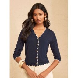Love & Roses Love & Roses Pointelle Scallop Detail 3/4 Sleeve Knitted Cardigan bleu FR 44 (EU 42)
