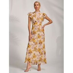Jolie Moi Jolie Moi High Neck Ruffle Sleeve Chiffon Maxi Dress jaune FR 38 (EU 36)