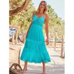Sosandar Sosandar Crochet Detail Tiered Hem Maxi Dress bleu FR 36 (EU 34)