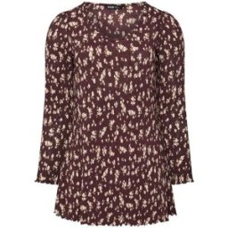 Yours Curve Yours Curve Plisse Fluted Ditsy Floral Tunic Top Brun FR 56-58 (EU 54-56)