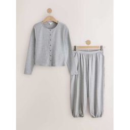 Next Pyjama à manches longues et jambes bouffantes en jersey, boutonné sur le devant Gris S Tall (FR 38-40)
