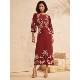 Love & Roses Love & Roses Woodblock Balloon Sleeve Midi Dress Brun FR 48 (EU 46)