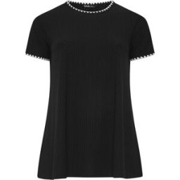 Yours Curve Yours Curve Ribbed Whip Stitch Swing T-Shirt Noir FR 50 (EU 48)