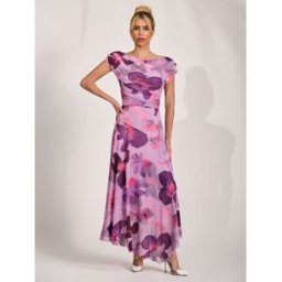 Jolie Moi Jolie Moi Asymmetrical Draped Mesh Maxi Dress Rose FR 42 (EU 40)