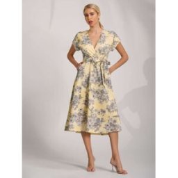 Jolie Moi Jolie Moi Kimono Sleeve Print Scuba Midi Dress jaune FR 44 (EU 42)
