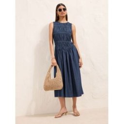 Friends Like These Friends Like These Robe Midaxi en chambray à taille froncée bleu FR 42 (EU 40)
