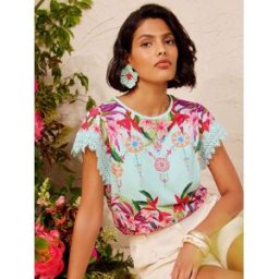 Love & Roses Love & Roses Flutter Sleeve T-Shirt bleu FR 42 (EU 40)