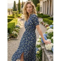 Roman Roman Ditsy V-Neck Midi Dress bleu FR 42 (EU 40)