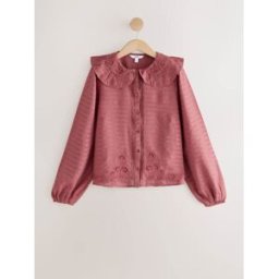 Next Embroidered Cutwork Detail Collared Long Sleeve Blouse rouge FR 40 (EU 38)
