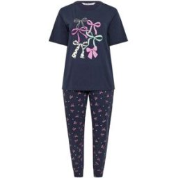 Yours Curve Yours Curve Bow Print Short Sleeve T-Shirt & Cuffed Bottoms Pyjamas Set bleu FR 56-58 (EU 54-56)