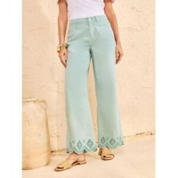 Love & Roses Love & Roses Wide Leg Broderie Hem Jeans vert FR 40 Regular (EU 38 R)
