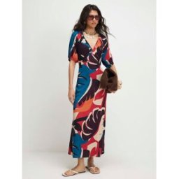River Island River Island Short Sleeve Leaf Print Maxi Dress Brun S (FR 38-40)