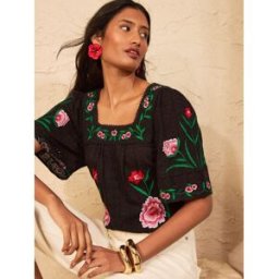 Love & Roses Love & Roses Floral Embroidered Square Neck Blouse Noir FR 46 (EU 44)