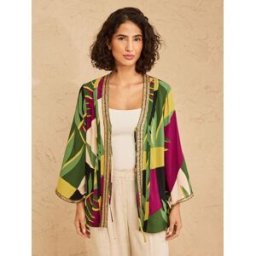 Love & Roses Love & Roses Sequin Trim Printed Kimono vert FR 46 (EU 44)