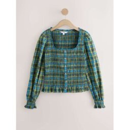 Next Square Neck Smocked Long Sleeve Top vert FR 40 (EU 38)