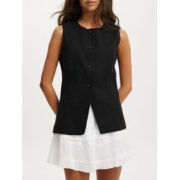Cotton On Cotton On Sienna Linen Cotton Waistcoat Noir FR 36 (EU 34)