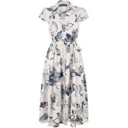 Yumi Yumi Abstract Fleuri Imprimé Mi-long Robe chemise crème FR 40 (EU 38)